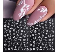 2 pièces Autocollants d'ongles 3D élégants de magnolia blanc - Décalcomanies de fleurs à cinq pétales auto-adhésives, convenant pour le DIY de mariage et de nail art de fête, effet pailleté, fournitur