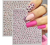 2 pièces Autocollants d'ongles 3D imprimés léopard rose sexy, style automne-hiver, couleur rose rouge et café, décoration d'ongles Y2K Motif texturéPET