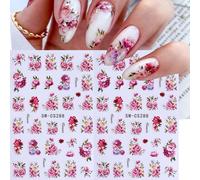 2 pièces Autocollants d'ongles à fleurs de roses roses pour la décoration des ongles. Designs élégants de fleurs et de vignes pour une manucure française. Décorations d'ongles 3D autocollantes pour le