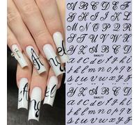 2 pièces Autocollants d'ongles avec lettres noires de l'alphabet 3D, lettres majuscules et minuscules simples. Décalcomanies pour nail art avec mots en majuscules. Accessoires DIY pour ongles, décorat