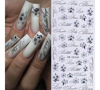 2 pièces Autocollants d'ongles avec motif de lettre de lys à l'encre, décalcomanies d'art pour ongles avec motif de lettre élégant, fournitures pour ongles DIY pour femmes PET