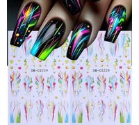 2 pièces Autocollants d'ongles colorés de graffiti, design de ligne d'art pour manucure DIY 3D autoadhésifs. Décoration d'art des ongles DIY facile à appliquer, parfaite pour des idées d'art des ongle