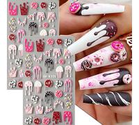 2 pièces Autocollants d'ongles en relief en forme de beignet, de crème glacée, de maïs soufflé, de crème glacée d'été délicieuse et colorée. Décorations adhésives de charme pour manucure et ongles, fo