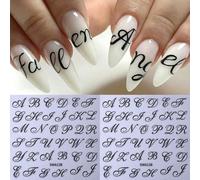 2 pièces Autocollants d'ongles gothiques noirs 3D, design de symboles de caractères de mots romantiques anglais. Décalcomanies adhésives DIY Y2K pour manucure, décoration, accessoires pour ongles. Fou