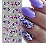 2 pièces Autocollants pour ongles à fleurs violettes, pétales de printemps, pointes françaises, vignes florales, feuilles 3D, décorations d'ongles pour mariage, fête, vacances PlantesABS