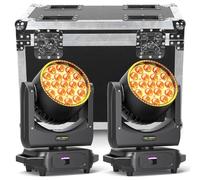 2 Pièces avec Flightcase 19 LED Zoom Lumière Tête Mobile 285W Lyre LED RGBW 4 en 1 Moving Head Professionnelle Focus Wash DJ Lumière avec Bande Lumineuse pour Mariage Scène Soirée Concert Noël