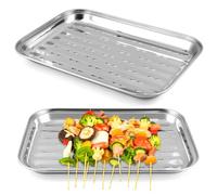 2 Pièces bacs à barbecue, en acier inoxydable, 34,9 x 24,5 x 2,7 cm barbecue rectangulaires, Réutilisables, Accessoires de barbecue pour légumes, poissons ou viandes, pour gaz, électrique et au