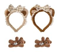 2 Pièces Bärenschleifenhaarbänder, 2 Pièces Bärenhaarnadeln, Douce Plüschstirnbänder De Dessin Animé De Strass Épingle À Cheveux, Coiffure Pour Les Filles Pour Gesichtswaschen.