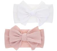 2 Pièces Bandeau Bébé Fille, Accessoire Cheveux, Serre-Tête, Arc Élastique, Coffret Cadeau - Blanc, Rose