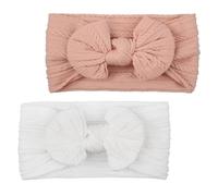 2 Pièces Bandeau Bébé Fille, Accessoire Cheveux, Serre-Tête, Arc Élastique, Coffret Cadeau - Blanc, Rose
