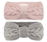 2 Pièces Bandeau Cheveux Femme Hiver, Hiver Serre-Tête Tricoté Oreille Réchauffeur, Bandeau Oreille Femme Avec doublure en peluche,Bandeaux Pour Cheveux Femme(Rose, Gris)