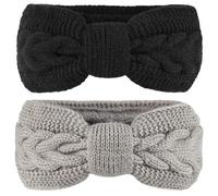 2 Pièces Bandeau Cheveux Femme Hiver, Hiver Serre-Tête Tricoté Oreille Réchauffeur, Bandeau Oreille Femme Avec doublure en peluche,Bandeaux Pour Cheveux Femme(Noir, Ggris)