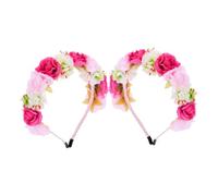 2 Pièces Bandeau De Fleurs Artificielles Casque Floral Bandeau Rose Fleur Couronne De Cheveux Roses Accessoires Photo De Maternité Casque De Fée Habit En Soie FRCOLOR