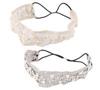 2 Pièces Bandeau en Dentelle, Perlé, Tissu, Élégant, Beige Noir | Coiffe Délicate, Maintien Sûr, Style Gracieux, pour Séances Photo, Fêtes et Coiffure Courte
