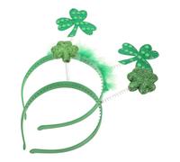 2 Pièces Bandeau Trèfle Vert en Mousse Saint Patrick | Motif Shamrock Festif, Plastique et Plume Artificielle, pour Parade Irlandaise, Vert