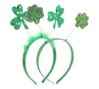 2 Pièces Bandeau Trèfle Vert Saint-patrick, Serrage-tête Festif | Décoration Irlandaise à Motif Shamrock, Mousse Confortable, Plastique et Plume Artificielle, Parade
