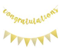 2 Pièces Bannière de Remise des Diplômes de Félicitations Or 2023 Bannière Drapeau Triangle Bannière de Félicitations à Paillettes Vintage pour Mariage Baby Shower Graduation