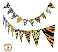 2 Pièces Bannière de Safari de Jungle Bannière Banderole à Thème des Animaux Bannière Banderole de Léopard et 2 Pièces Cordon de Serrage pour Baby Shower Fournitures de Décoration de Fête des Animaux
