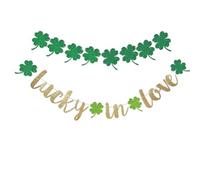 2 Pièces Bannière Trèfle Décorative en Papier, Or Vert | Motif Love Imprimé, à Suspendre Facile, pour Murs et Branches, Déco Fête Maison, Usage Photo