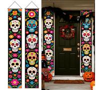 2 Pièces Bannières De Porche D'halloween,Rideau De Porte Mexicain Jour Des Morts Couplets Décoration,Couplets Suspendus Bannière,Pour Bureau à Domicile Porte D'entrée Jardin (B)