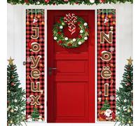 2 Pièces Bannières de Porte Joyeux Noël, Décoration Bandroles Noël, Bienvenue Deco Guilandes pour Intérieur ou Extérieur (Noir et Rouge)