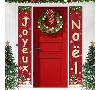 2 Pièces Bannières de Porte Joyeux Noël, Décoration Bandroles Noël, Bienvenue Deco Guilandes pour Intérieur ou Extérieur, Rouge