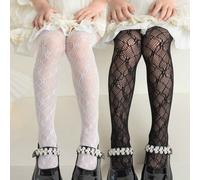 2 pièces Bas résille à motif ajouré pour filles, idéal pour la mode Lolita 4-7Y,8-11Y,1-3YBlocs de couleur,Unicolore,RayéÉtoffe