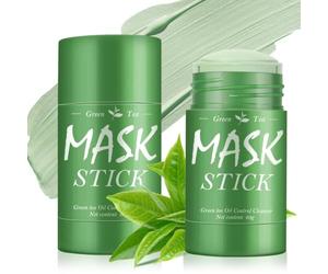 2 Pièces Bâton de Masque au thé Vert,Green Tea Mask Stick,Masque Visage Purifiant àl'Argile Verte,Nettoyage Profond,Ajuste l'équilibre de l'eau et de l'huile,pour La Majorité les Types de Peau