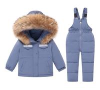 2 Pièces Bébé Combinaison de Ski Enfant Hiver Bandes Réfléchissantes Doudoune Encapuchonné Veste + Neige Pantalon à Bretelles Garçons Filles Ski Vêtements Bleu 4-5 Ans