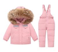 2 Pièces Bébé Combinaison de Ski Enfant Hiver Bandes Réfléchissantes Doudoune Encapuchonné Veste + Neige Pantalon à Bretelles Garçons Filles Ski Vêtements Rose 2-3 Ans
