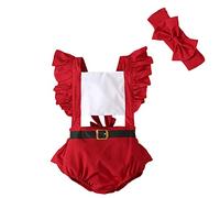 2 Pièces Bébés Barboteuses, Pyjamas De Noël + Papillon Bandeau, sans Manches Volant Barboteuse, Ensemble De Noëls Bébé Fille Déguisement, Barboteuse pour Bébé Garçon Et Fille pour Nouveau-né