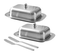 2 Pièces Beurrier en Acier Inoxydable avec Couvercle Beurriers, 17,9×12,2cm | Beurre Inox, Boite a Beurre pour Frigo en Acier Inoxydable pour Conserver Les Desserts et Les Fruits Dans La Cuisine