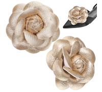 2 Pièces Bijoux de Chaussures Clips Fleuris pour Femmes, Or, Satin | Décoratifs et Amovibles, Fixation Facile, Style Élégant, pour Fêtes et Mariages, Lot de Deux