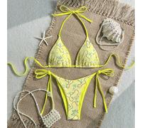 2 pièces Bikini sexy avec soutien-gorge triangle à paillettes colorées et bas de maillot à nouer sur les côtés. Ensemble de bikini à la mode pour le printemps/été et les vacances L,M,S,XSImprimés aléa