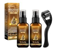 2 Pièces Biotin Hair Regrowth Spray, avec 2mm Derma Roller, Spray de Croissance des Cheveux à la Biotine, Biotine Cheveux Pousse Rapide Spray, Spray Essence pour Stimuler la Pousse des Cheveux/Barbe