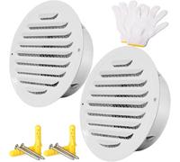 2 Pièces Blanc Grille Aeration Ronde, 80 100 120 180 200mm Capot de Sortie D'air Murale avec Protection Anti-insectes, pour Ventilation de Garage, Cuisine et Salle de Bain(120mm/4.7in)