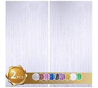 2 Pièces Blanc Rideau Métallique de Frange Brillant Rideau à Franges Aluminium Fenêtre Mur pour Fête de Mariage d'anniversaire