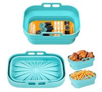 2 Pièces Bleu Moule en Silicone pour Air Fryer, Réutilisable Moule Silicone Air Fry, Rectangulaire Pliable Doublure pour Four, Micro-ondes, Friteuse Air