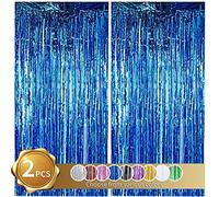 2 Pièces Bleu Rideau Métallique de Frange Brillant Rideau à Franges Aluminium Fenêtre Mur pour Fête de Mariage d'anniversaire Anniversaire Festive Noël Party Décoration (1 * 2M)