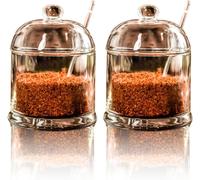 2 Pièces Bocal à Épices en Verre avec Couvercle et Cuillère, 270ml Boite a Sucre en Morceaux, Pot à Sucre Transparent Pots à épices pour Café, Restaurant, Cuisine et Petit-déjeuner à la Maison