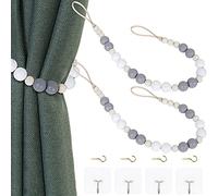 2 Pièces Bohème Embrases pour Rideaux,Attaches Rideaux,Embrasses à Rideaux - pour Mur,Ferme,fenêtre,Chambre à Coucher,Salle à Manger(Blanc, Gris, Bois)