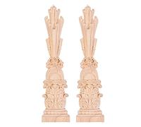 2 Pièces Bois Sculpté Applique Onlay Coin Cadre Decal Vintage Non Peinte Rome Colonne pour Porte Armoire Penderie Meubles de Maison Décor Bricolage Artisanat 30X6cm