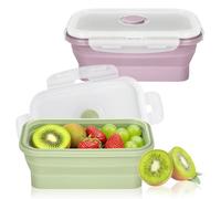 2 Pièces Boîte à Lunch Pliable, 550ML Contenants Alimentaires Pliables avec Couvercle, Lunchbox Pliable, Boîte Repas Pliable, Set de Récipients Alimentaires en Silicone (Vert, Rose)