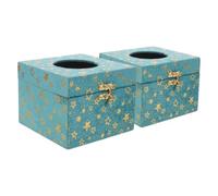 2 Pièces Boîte à Mouchoirs Rétro en Bois et Velours Bleu | Accès Facile, Capacité Modérée, Usage Polyvalent, Style Vintage Luxueux, pour Hôtel et Intérieur