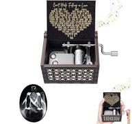 2 Pièces boîte à Musique and Penguin Pebble Set, Can't Help Falling in Love Boîte à Musique Bois pour Saint Valentin, Positivité Engraved Galet de Pingouin pour Femme Petit Ami, Petite Amie