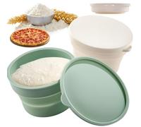 2 Pièces Boite a Pizza, Silicone Boîte à Boules à Pizza Avec Couvercle Boîte de Pâte à Pizza Pliable Anti-Adhésive Pour Pâte à Pain Pizza Vert et Blanc