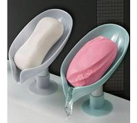 2 pièces Boîte à savon en forme de feuille, support de savon avec ventouse, accessoires de salle de bain. Le produit peut avoir des aberrations chromatiques dues à des problèmes d'éclairage et de lot