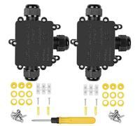 2 Pièces Boîte de Jonction étanche IP68,Imperméable Connecteur de Câble électrique,Boîte de Dérivation 3 Voies Boîtier de Raccordement Câble Extérieur pour Câble Ø 4-14mm, Noir