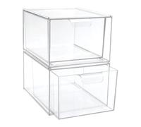 2 Pièces Boîte de Rangement Cosmétique Transparente en Pet | Empilable, Résistante à L’usure Rayures, Anti-casse, Usage Bureau Évier