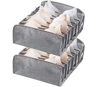 2 Pièces Boîte de Rangement de Sous-Vêtements, Séparateurs Tiroir Soutien Gorge, Organisateurs de Garde-Robe de Tiroir Lavable Pliable à 7 Cellules, pour Sous-Vêtements, Cravates, Chaussettes (Gris)